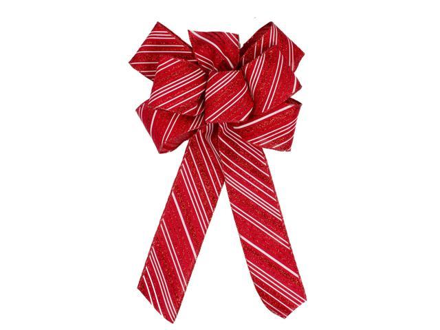 15 Red And White Glittered Candy Cane Striped 6 Loop Bow