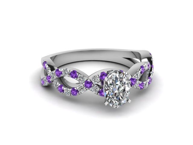 10K White Gold 1.13 Ct Oval Purple Amethyst Green Peridot Two Stone Ring
