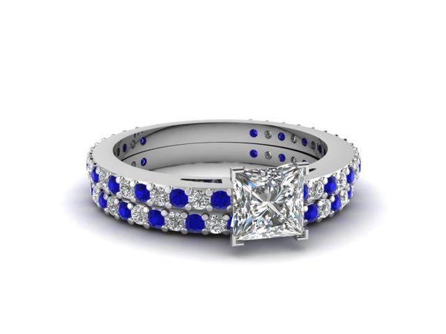 Bar 5 Stone Princess Cut Wedding Band With Sapphire In 14k White Gold Fascinating Diamonds
