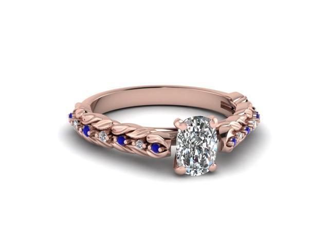 0 65 Ct Cushion Cut Diamond Round Sapphire Rose Gold Engagement