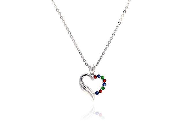 Sterling Silver Rhodium-plated Hearts /& Floating Glass Beads Pendant