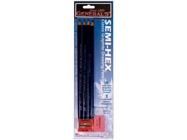 General Pencil 497BP Semi-Hex Graphite Drawing Pencils 4/Pkg-HB, 2B, 4B, &  6B, HB 2B 4B & 6B