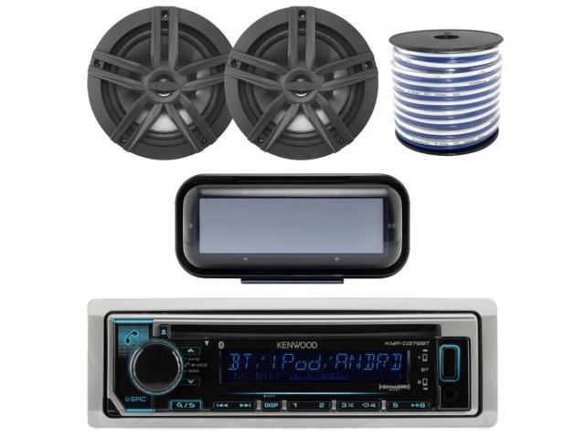 Cover with pair Enrock 6.5 White Stereo Speakers JVC In-Dash Marine Boat Bluetooth Radio USB CD Receiver Bundle 18g 50ft Marine Speaker Wire Cover with pair Enrock 6.5 White Stereo Speakers Enrock JVC Pyle KDR99MBS EM602B EMC56W