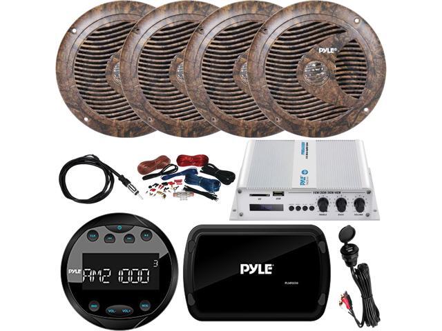 Marine 4/" Speakers Amplifier /& Antenna Bluetooth Silver AM FM Round AUX Radio