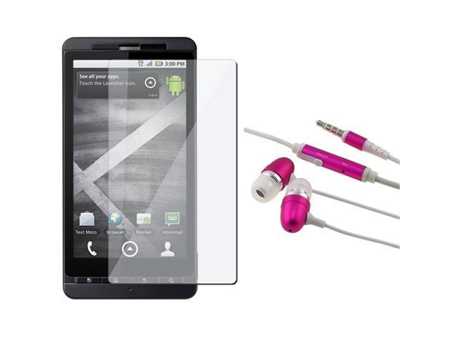 3.5Mm In-Ear Stereo Headset - Hot Pink W/ On-Off & Mic + Screen Lcd Shield compatible with Motorola Droid Xtreme Mb810 / Droid X