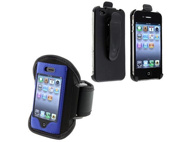 Swivel Holster + sport running ArmBand Black w/ Blue Trim Compatible With Apple® iPhone® 4 iPhone® 4S AT&T, Sprint, Version 16GB 32GB 64GB