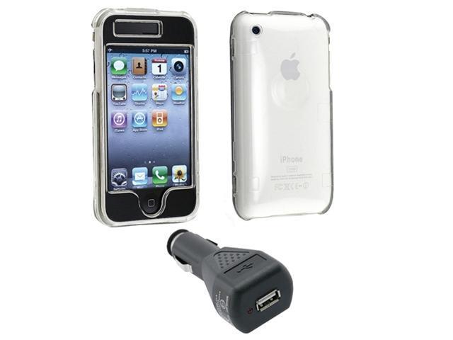 Compatible With Apple® iPhone® 3G 3GS Clip On Clear Premium Case Cover & Universal USB Car Charger Adapter Black