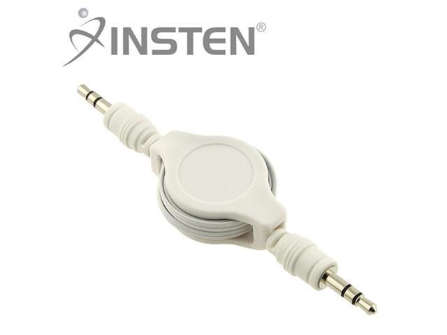 INSTEN White Retractable 3.5mm Audio Extension Cable M / M, compatible with Apple® iPhone® 4/4S