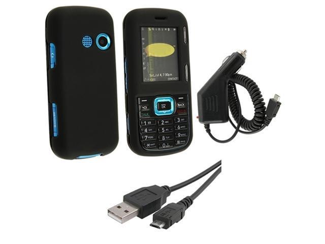 Black Snap-on Rubber Coated Case + Car DC Charger + USB Data / Charging Cable compatible with LG Cosmos VN250