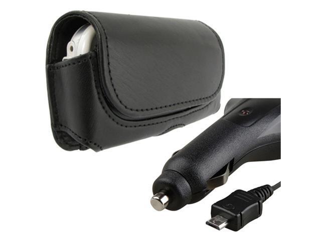 Micro USB Retractable Car Charger + Black Horizontal Leather Case compatible with LG Env3 Vx9200 Vx9600