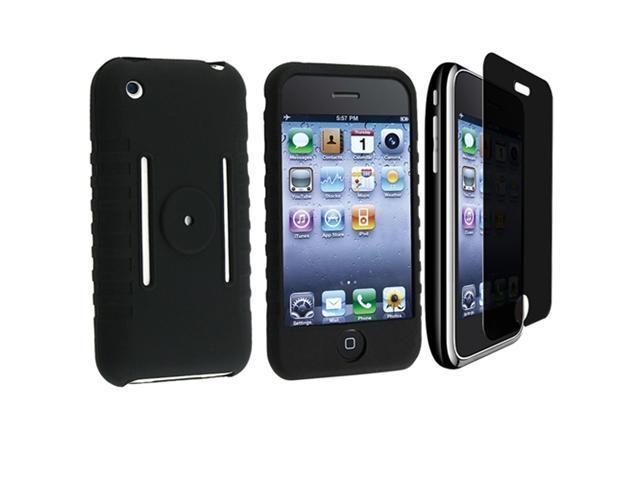 Black Silicone Gel Skin Case + Privacy Screen Protector Compatible With Apple® iPhone® 3G 3GS