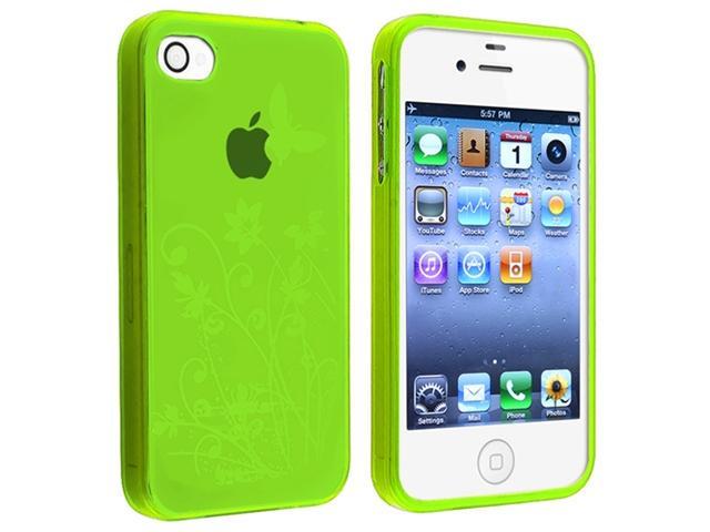TPU Rubber Skin Case compatible with Apple® iPhone® 4 / 4S, Clear Green Flower with Butterfly