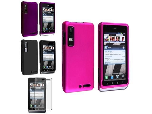 3 Pcs Rubberized bundle Kit compatible with Motorola Droid 3 (Black / Hot pink / Purple) with Screen guard protector