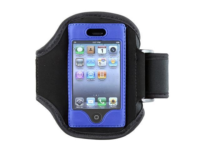 Deluxe ArmBand Compatible With Apple® iPhone® 4 / 4S / 3G / 3GS, Black w/ Blue Trim