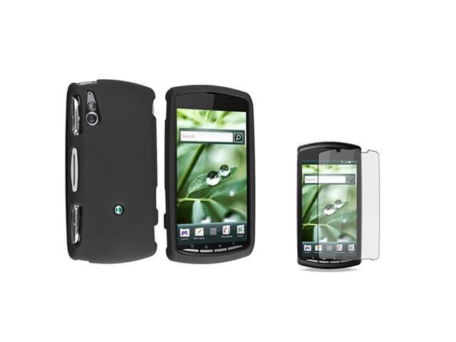 compatible with Sony Ericsson R800I Xperia Play Case Protector Bundle - Black Rubberized Hard Case + Clear LCD Shield Protector