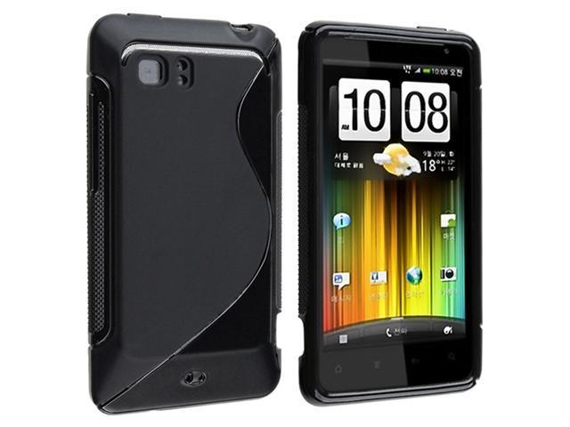 Black S Shape TPU Rubber Skin Case + Frost Hot Pink TPU Rubber Skin Case compatible with HTC Holiday / Vivid