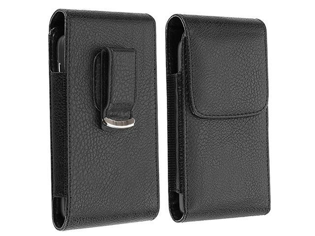 Black Leather Case Pouch with Magnetic Flap + Reusable Clear Screen Protector compatible with HTC EVO 4G