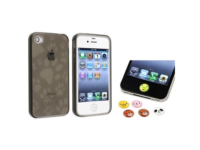 Black Dog Paw TPU Case+Cute Animal Home Button Sticker compatible with iPhone® 4 4S