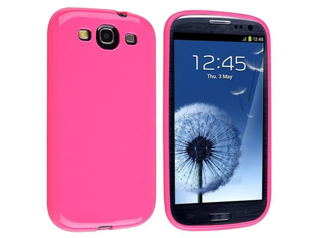 Hot Pink Jelly TPU Rubber Case with Reusable Screen Protector compatible with Galaxy S III i9300