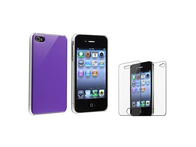 Shiny Purple Hard Case Skin Cover+Front Back LCD Guard compatible with iPhone® 4 4th 4S 4GS