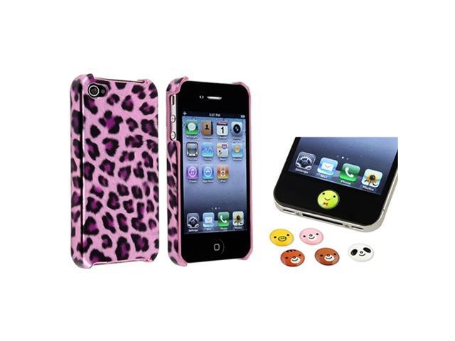 Leopard Purple Skin Case+CUTE Button Sticker compatible with iPhone® 4 4G Gen 4S