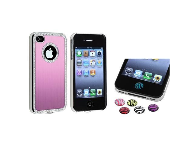 Bling Luxury Light Pink Hard Case+Zebra Home Button Sticker compatible with iPhone® 4 4G 4S
