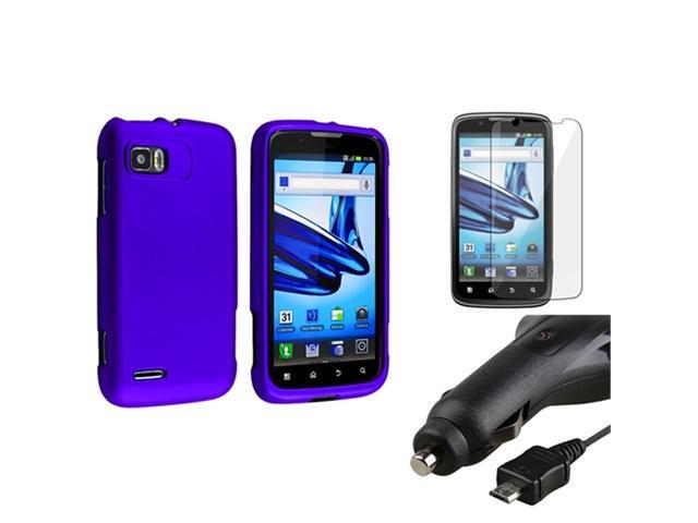 Blue Hard Cover Case+Retract Car Charger+SP compatible with Motorola Atrix 2 MB865