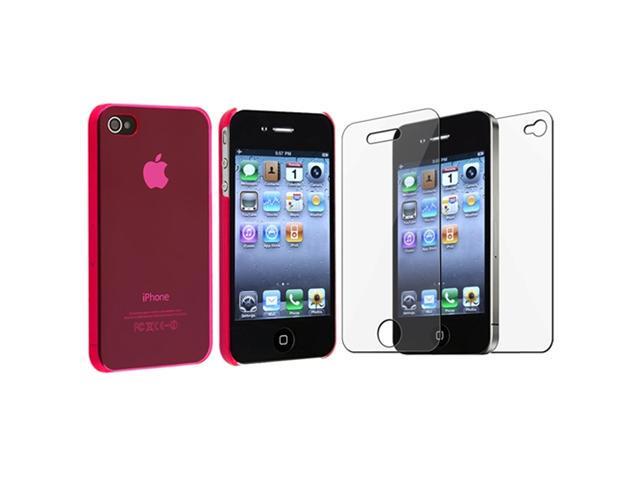 Clear Red Crystal Back Hard Cover CASE+LCD Film Protector compatible with iPhone® 4 G 4S