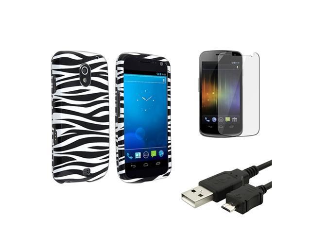 Black White Zebra Hard Phone Case+LCD+USB Cable compatible with Samsung© Galaxy Nexus i515