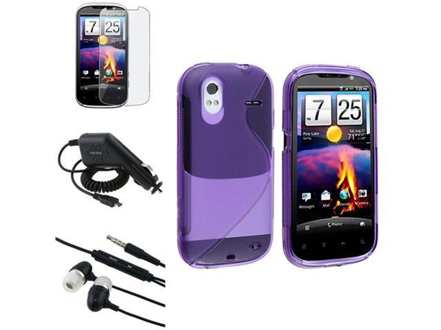 Purple S Line TPU Gel Phone Case+Guard+Car Charger+Headset compatible with HTC Amaze 4G/Ruby
