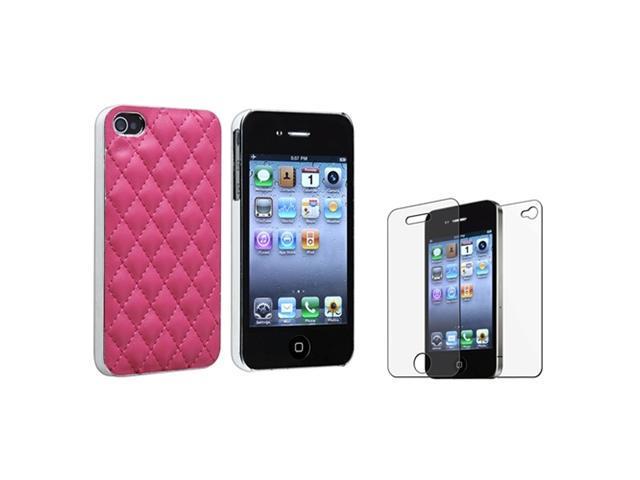 Pink w/ Silver Side Leather Pouch Case Cover+Anti Glare Shield compatible with iPhone® 4 4S