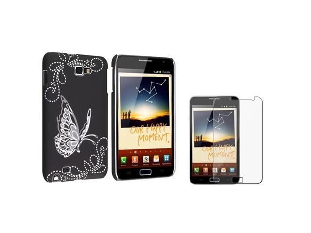 compatible with Samsung© Galaxy Note N7000 Black Butterfly Hard Rubber Back Case Cover+Film