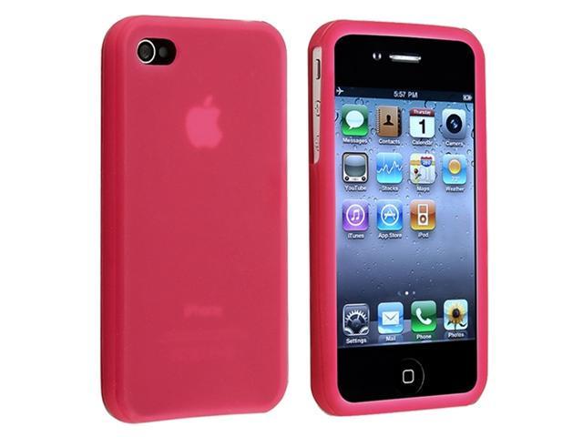 Hot Pink Silicone Rubber Skin Cover Case+LCD Film Protector compatible with iPhone® 4 G 4S