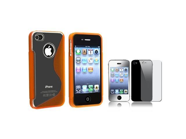 S Shape Orange TPU Case Cover+Front Back Mirror Guard compatible with iPhone 4 4th 4G Gen 4S