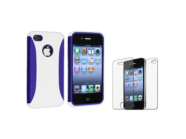 Hybrid Blue TPU/White Hard Case Cover+Front Back LCD Guard compatible with iPhone 4 4S 4GS