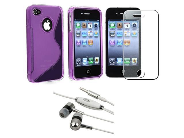 Dark Purple S Shape Gel TPU Rubber Case+Headset+Diamond SP compatible with iPhone® 4 s 4s th