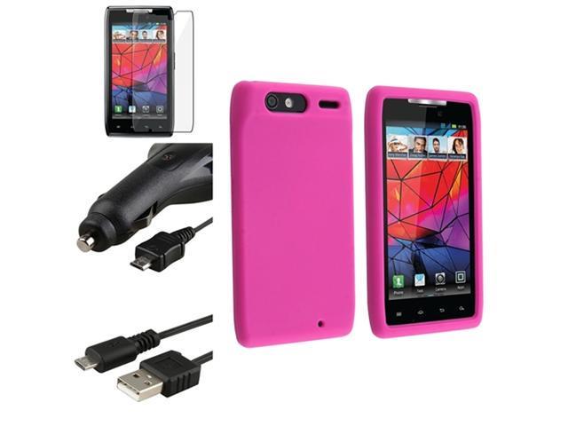 Pink Silicone Case+Retractable Car Charger+USB+LCD compatible with Motorola Droid RAZR XT912
