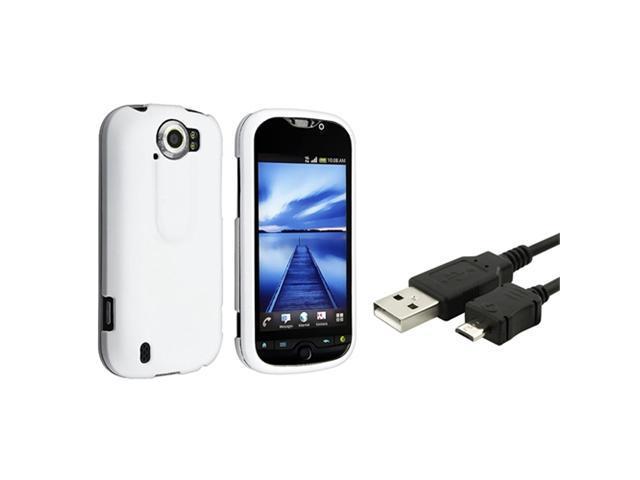 White Hard Phone case Cover+USB Data Cable compatible with HTC T-Mobile MyTouch 4G Slide