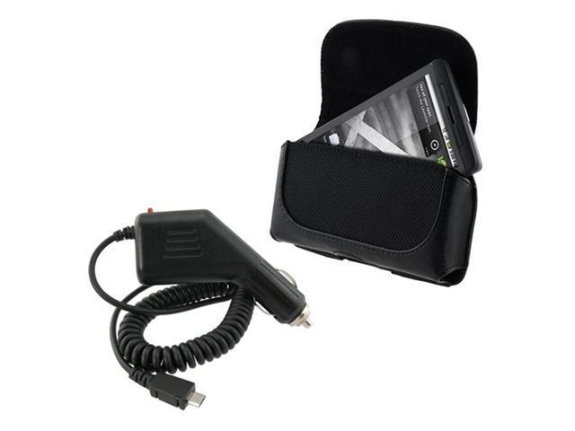 Car Charger+BlacK Leather Case compatible with Samsung© Google Nexus S Continnum Droid Charge