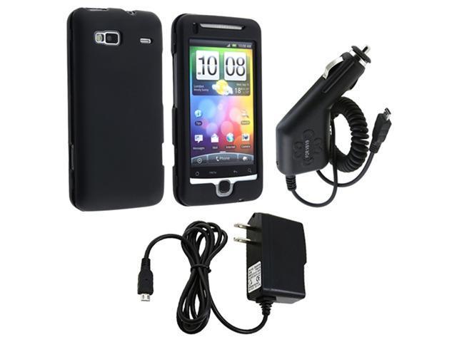 3in1 Rubber Black Snap-on Hard Case Cover+Car DC+AC Charger compatible with HTC G2 T-mobile