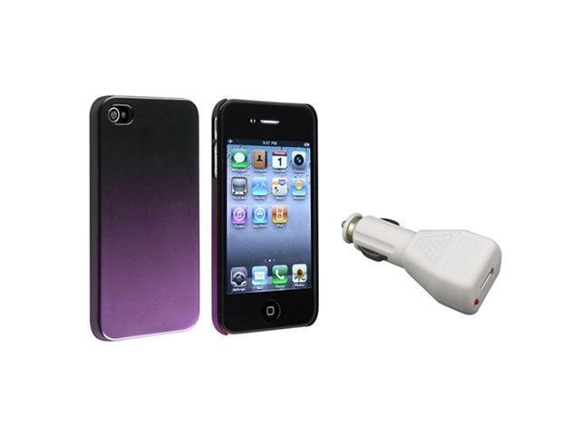 Black Light Purple Plastic Hard Cover Case+In Car Charger For iPhone® 4 4th 4G 4S