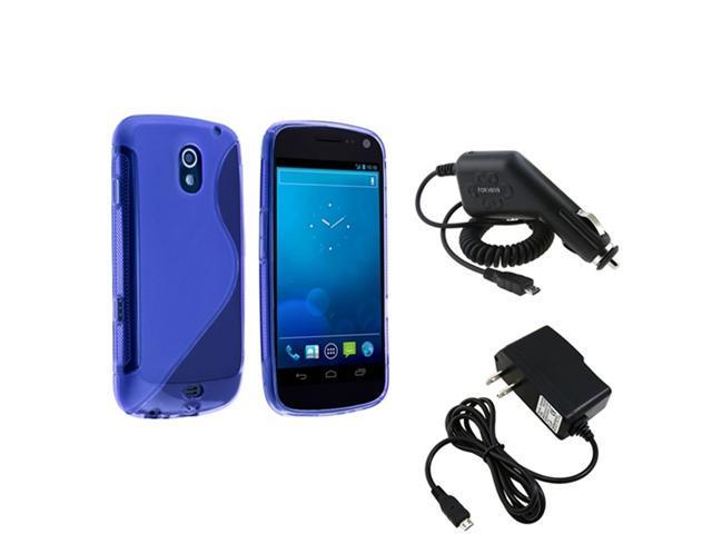 Blue S-Line Rubber TPU Case+DC+AC Charger compatible with Samsung© Galaxy Nexus i515 i9250