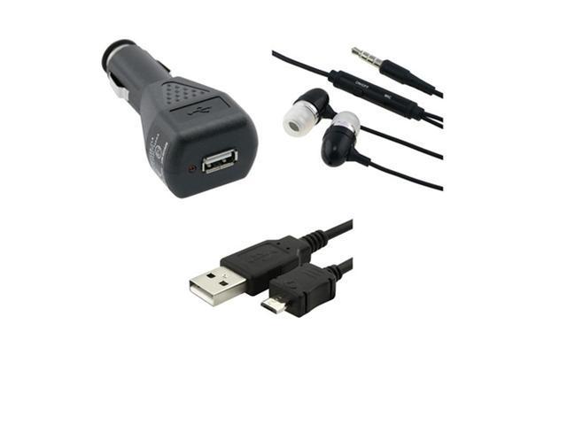 Car Charger+USB Data Cord+Headset Compatible With Samsung© Infuse 4G