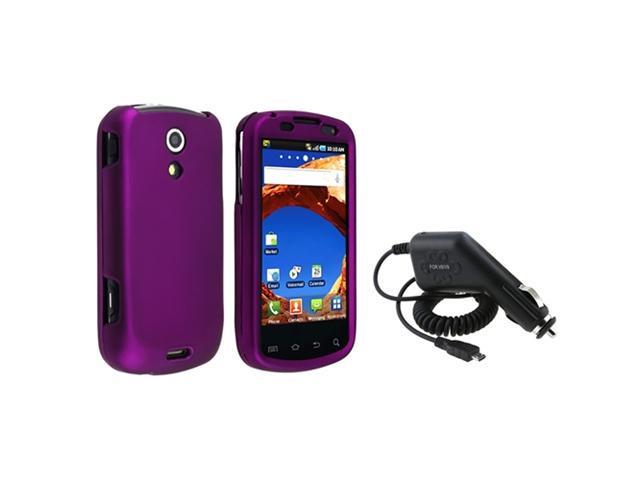 Purple Snap-on Rubber Hard Phone Case Cover+Car DC Charger compatible with Samsung© Epic 4G