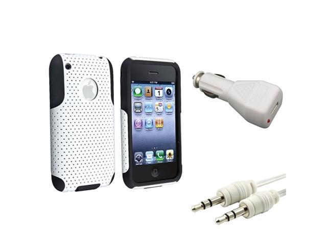 Mesh Hybrid Black/White Case+AUX Cable+Car Charger For iPhone® 3G G 3GS