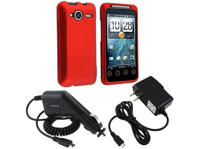 Red Snap-on Case Accessory Bundle+Car DC+Home AC Charger compatible with HTC EVO Shift 4G