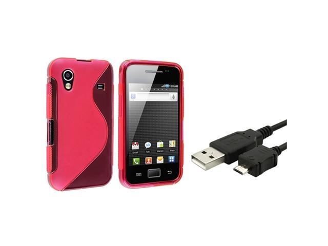 Pink Wave TPU Phone Case Cover+USB Data Sync Cable compatible with Samsung© Galaxy Ace S5830
