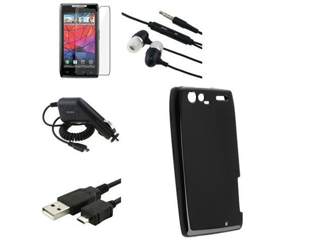 Black TPU Skin Case+LCD+Car Charger+USB+Headphone compatible with Motorola Droid RAZR Maxx
