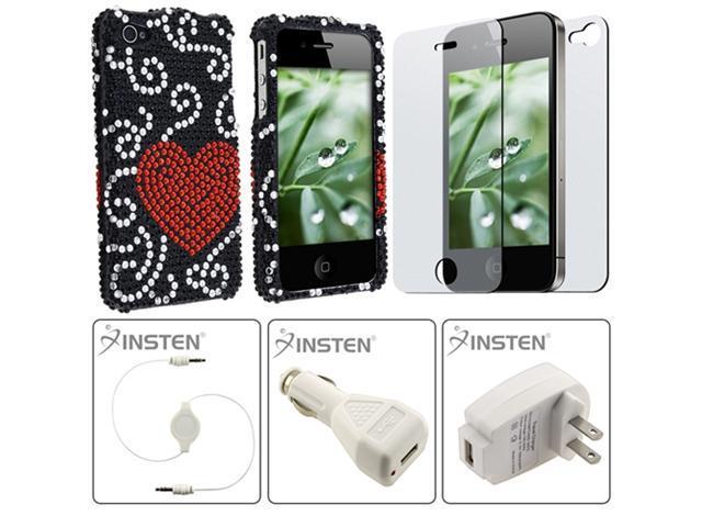 For iPhone® 4 4G Diamond Case+INSTEN CHARGER+Guard+Cable