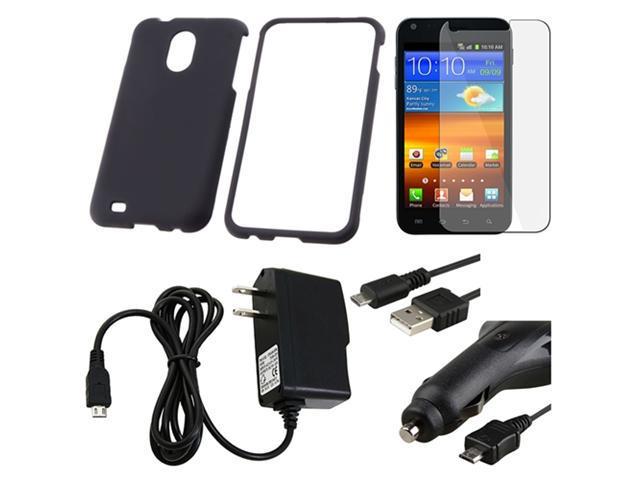 Black Rubber Hard Phone Case+Film+2 Charger+USB compatible with Samsung© Epic 4G Touch D710